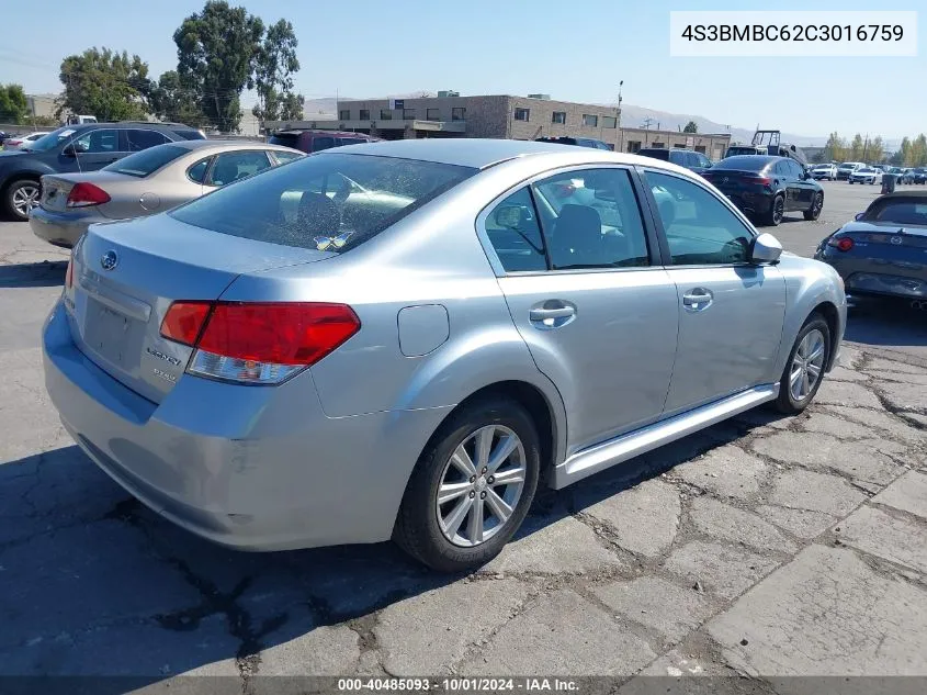 2012 Subaru Legacy 2.5I Premium VIN: 4S3BMBC62C3016759 Lot: 40485093