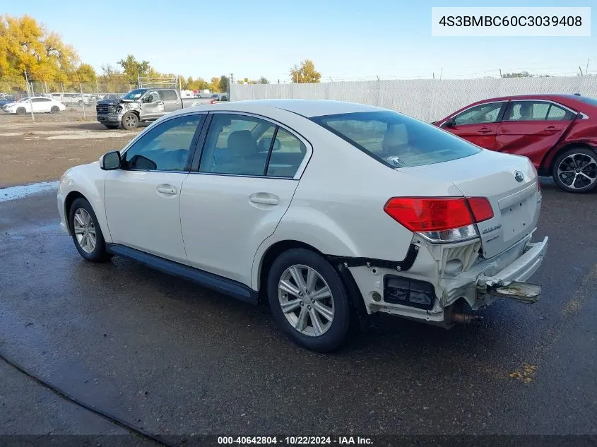 2012 Subaru Legacy 2.5I Premium VIN: 4S3BMBC60C3039408 Lot: 40642804