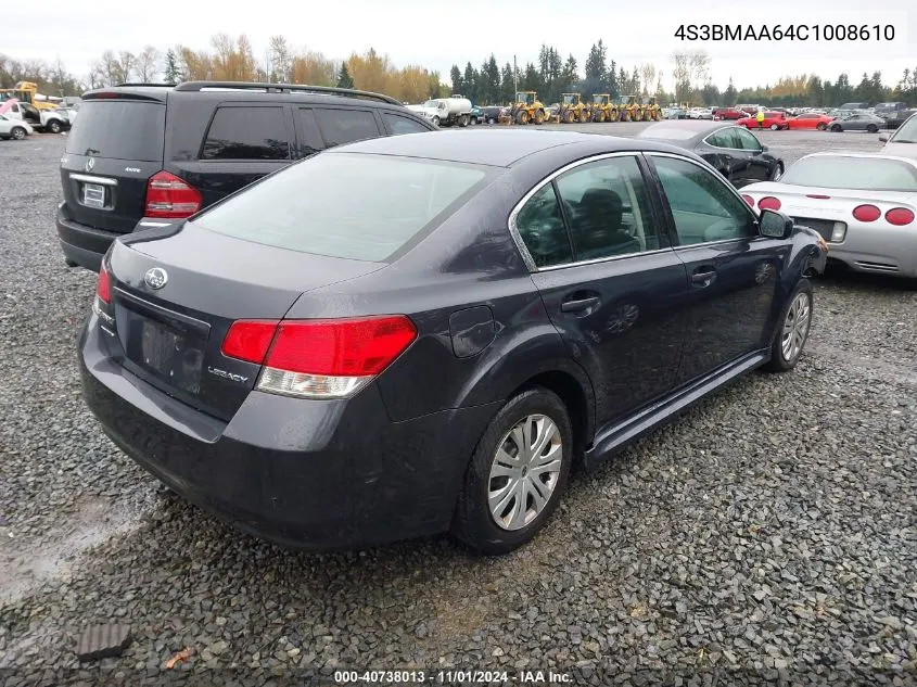 2012 Subaru Legacy 2.5I VIN: 4S3BMAA64C1008610 Lot: 40738013