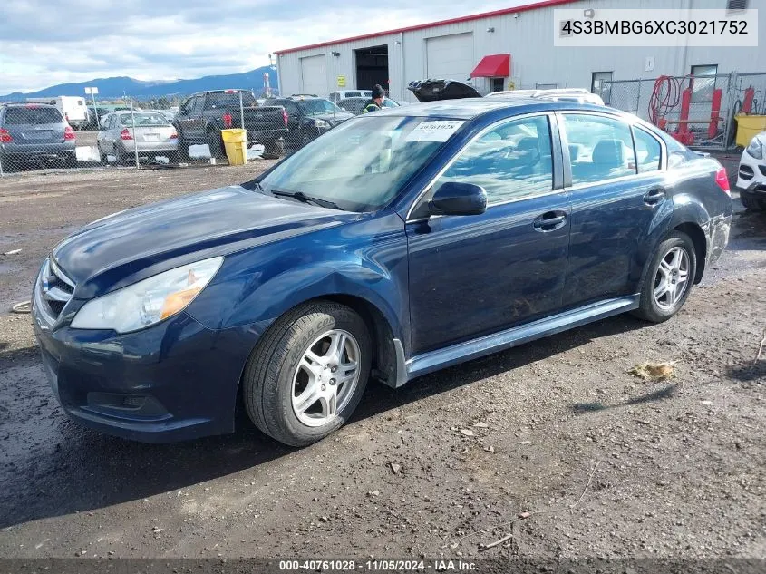 2012 Subaru Legacy 2.5I Premium VIN: 4S3BMBG6XC3021752 Lot: 40761028