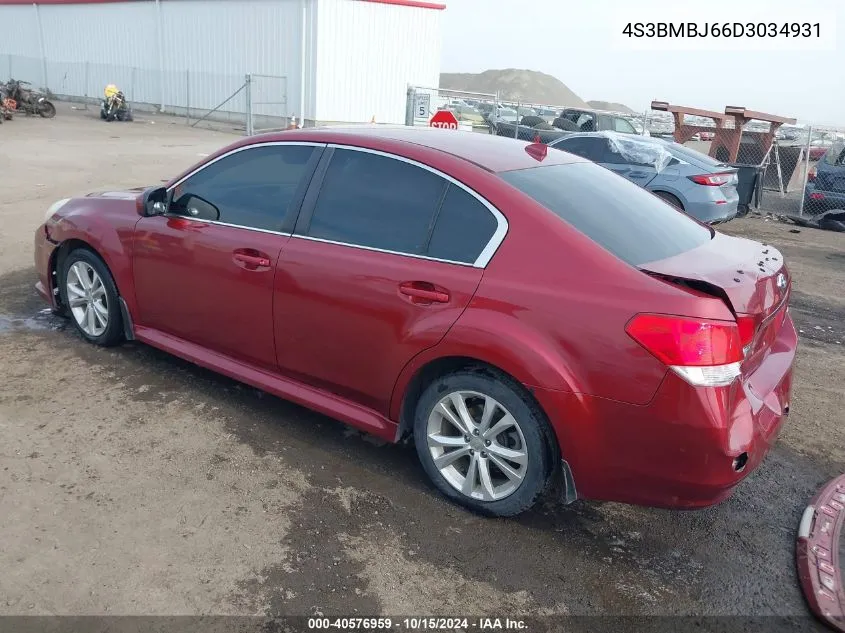 2013 Subaru Legacy 2.5I Limited VIN: 4S3BMBJ66D3034931 Lot: 40576959