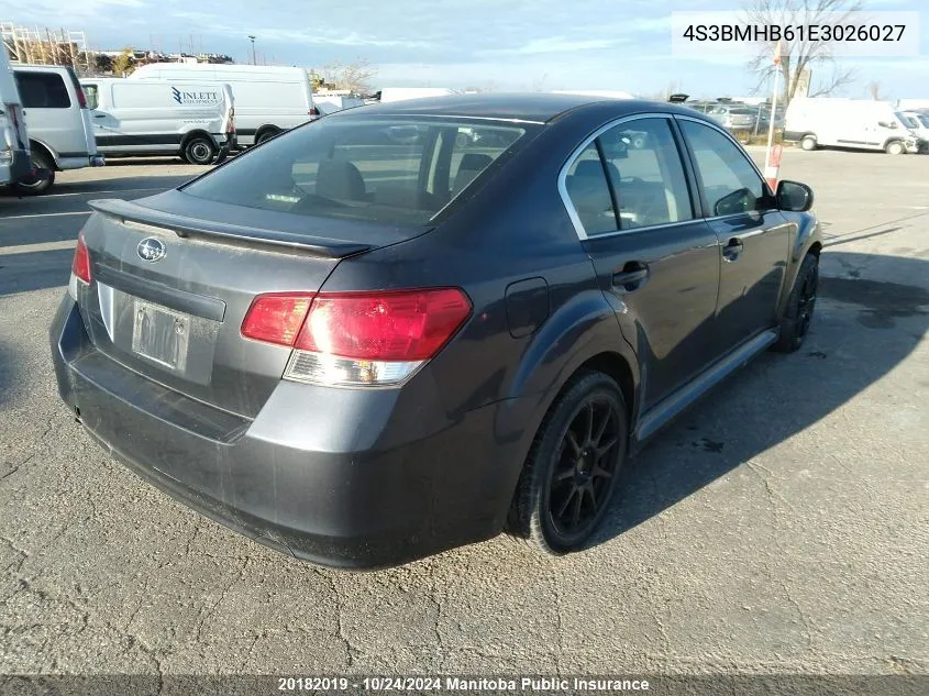 2014 Subaru Legacy 2.5I VIN: 4S3BMHB61E3026027 Lot: 20182019