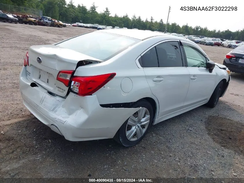 2015 Subaru Legacy 2.5I VIN: 4S3BNAA62F3022298 Lot: 40090435