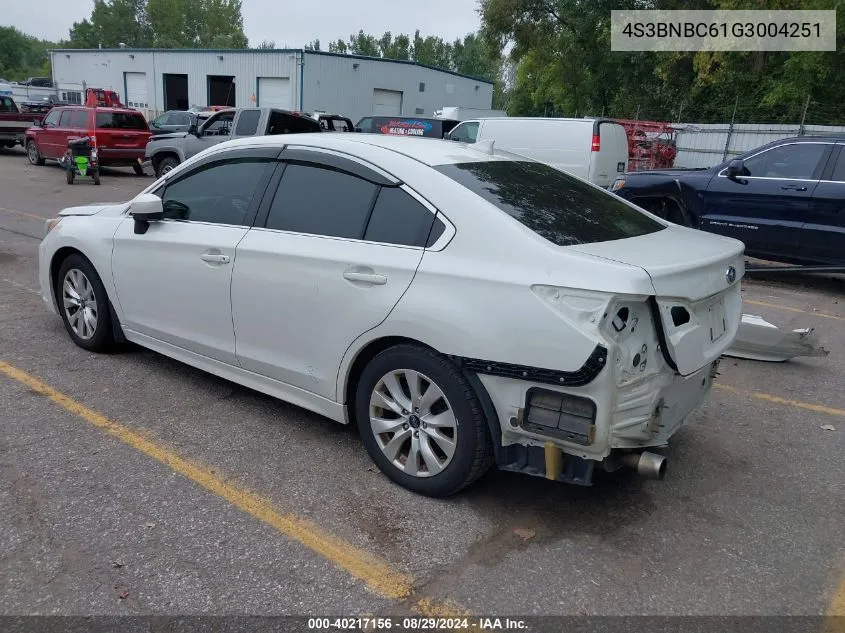 2016 Subaru Legacy 2.5I Premium VIN: 4S3BNBC61G3004251 Lot: 40217156