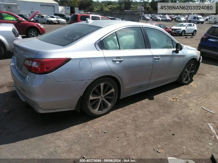 2016 Subaru Legacy 2.5I Limited VIN: 4S3BNAN62G3024080 Lot: 40270098