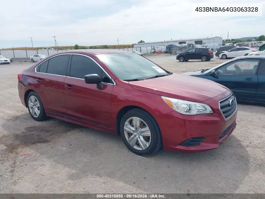 2016 Subaru Legacy 2.5I VIN: 4S3BNBA64G3063328 Lot: 40315855