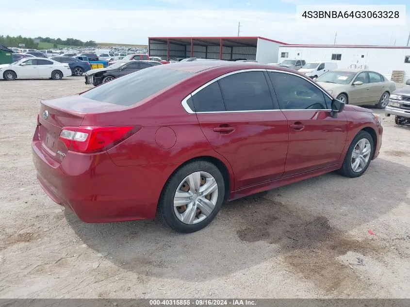 2016 Subaru Legacy 2.5I VIN: 4S3BNBA64G3063328 Lot: 40315855