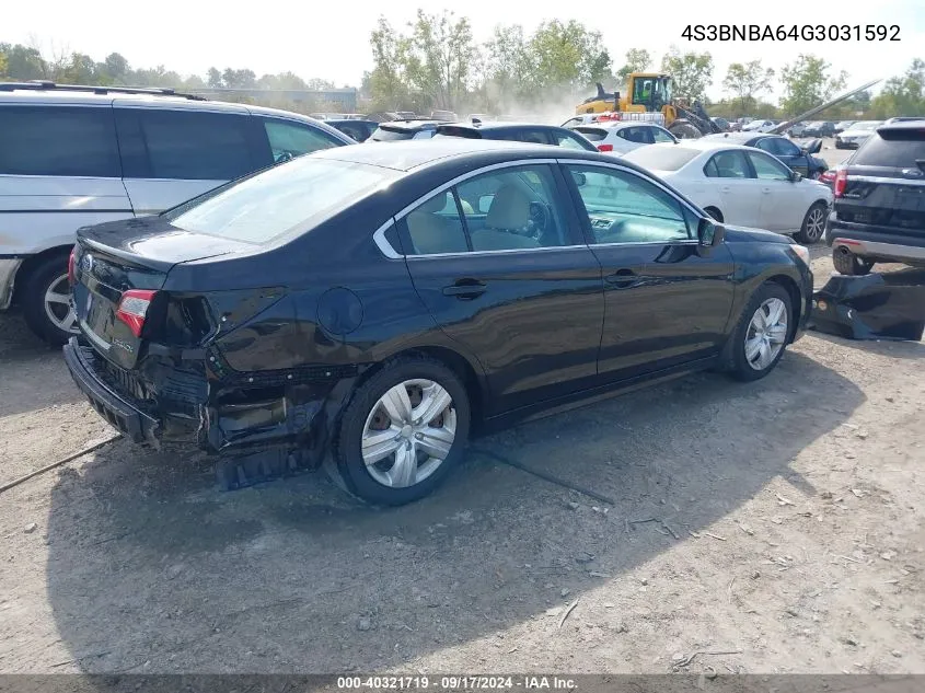 4S3BNBA64G3031592 2016 Subaru Legacy 2.5I