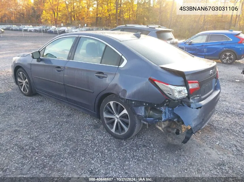 2016 Subaru Legacy 2.5I Limited VIN: 4S3BNAN67G3031106 Lot: 40646607