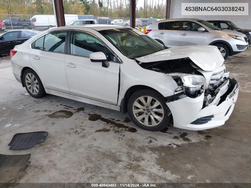 2016 Subaru Legacy 2.5I Premium VIN: 4S3BNAC64G3038243 Lot: 40843483