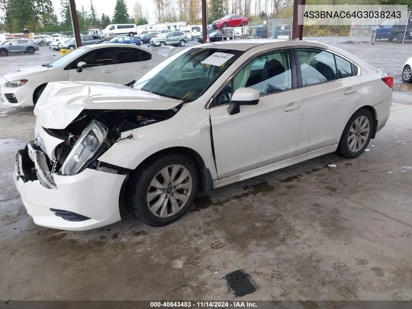 2016 Subaru Legacy 2.5I Premium VIN: 4S3BNAC64G3038243 Lot: 40843483