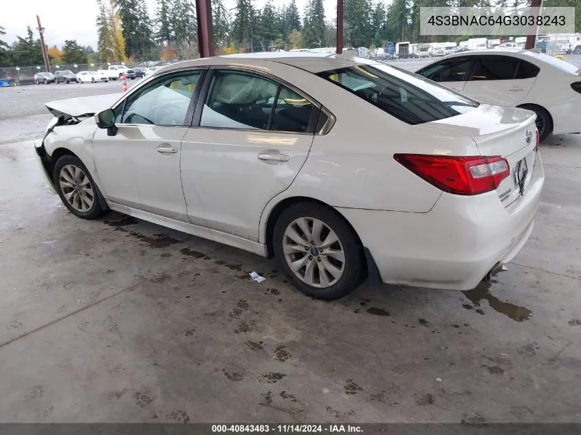 2016 Subaru Legacy 2.5I Premium VIN: 4S3BNAC64G3038243 Lot: 40843483