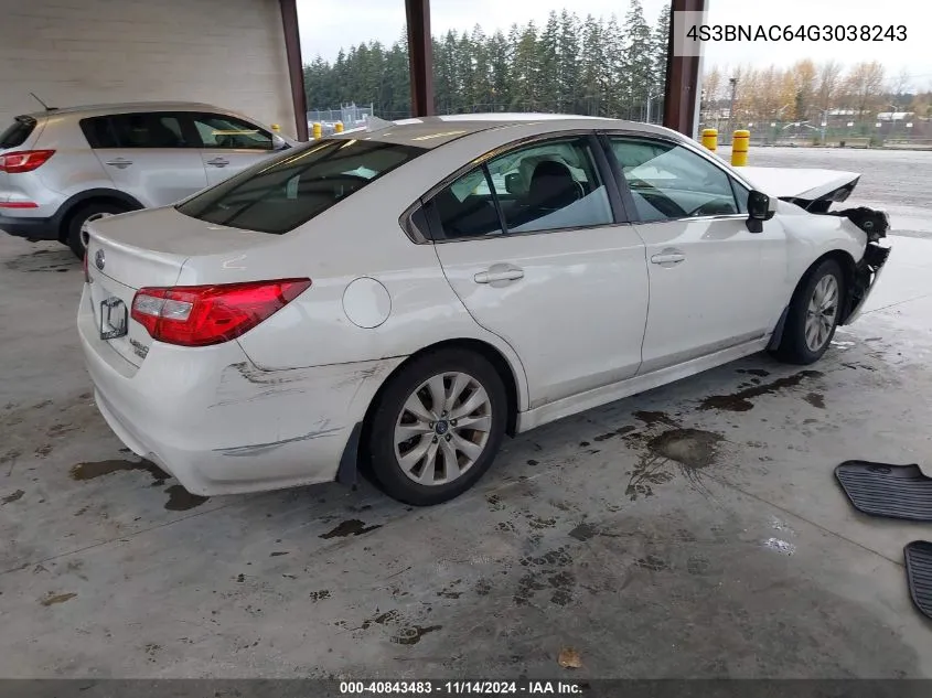 2016 Subaru Legacy 2.5I Premium VIN: 4S3BNAC64G3038243 Lot: 40843483