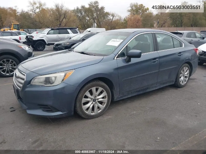 2016 Subaru Legacy 2.5I Premium VIN: 4S3BNAC65G3003551 Lot: 40883957