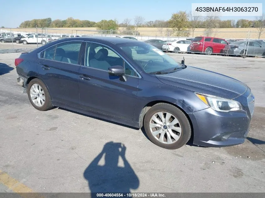 2017 Subaru Legacy 2.5I Premium VIN: 4S3BNAF64H3063270 Lot: 40604554