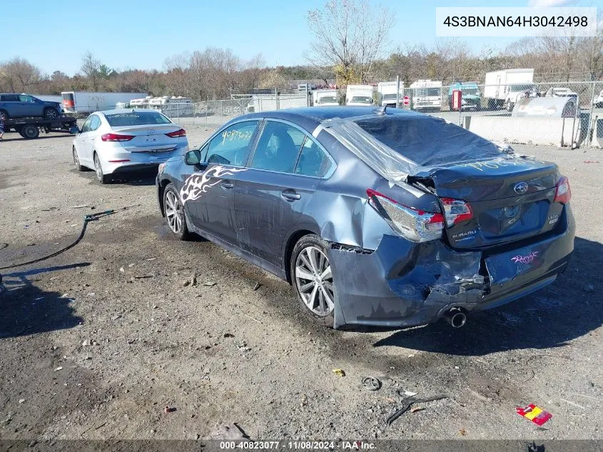 2017 Subaru Legacy 2.5I Limited VIN: 4S3BNAN64H3042498 Lot: 40823077