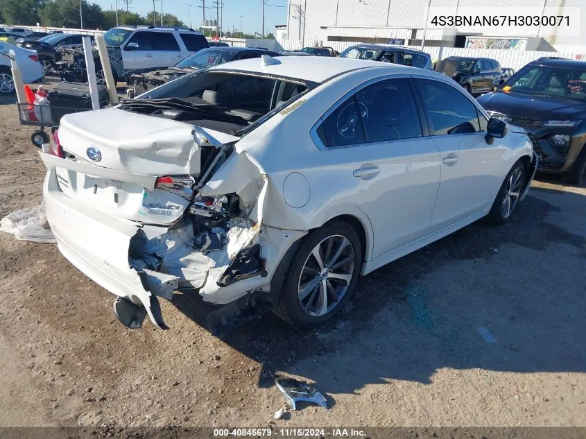 2017 Subaru Legacy 2.5I Limited VIN: 4S3BNAN67H3030071 Lot: 40845679