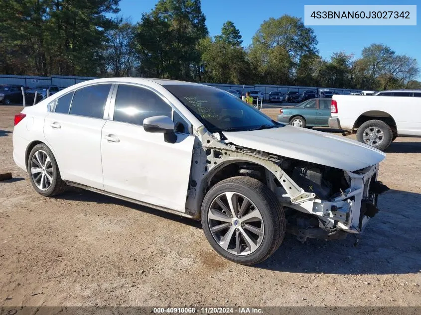 2018 Subaru Legacy 2.5I Limited VIN: 4S3BNAN60J3027342 Lot: 40910068