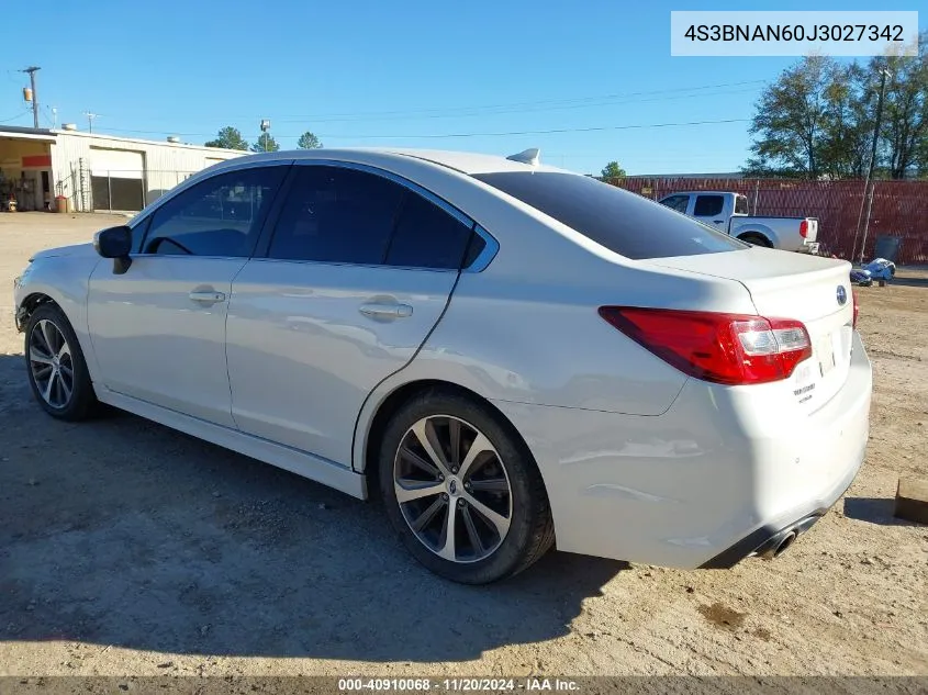 2018 Subaru Legacy 2.5I Limited VIN: 4S3BNAN60J3027342 Lot: 40910068