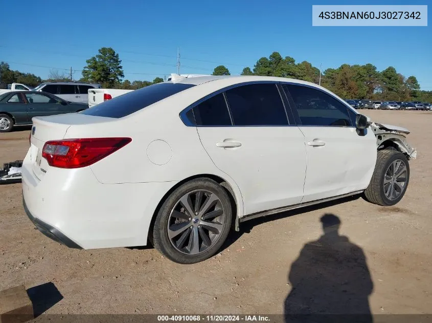 2018 Subaru Legacy 2.5I Limited VIN: 4S3BNAN60J3027342 Lot: 40910068