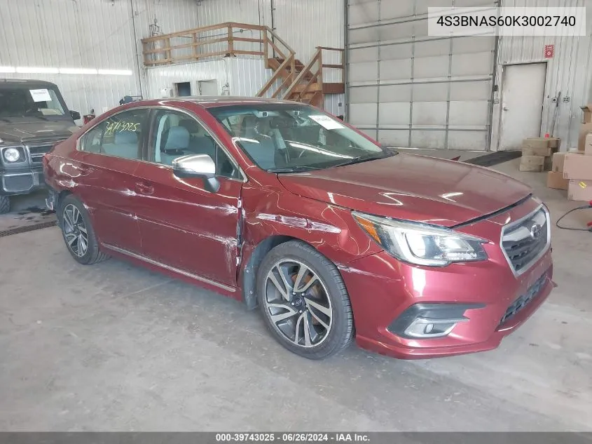 2019 Subaru Legacy 2.5I Sport VIN: 4S3BNAS60K3002740 Lot: 39743025