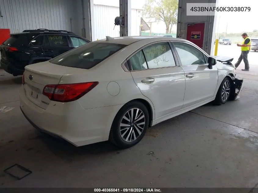 2019 Subaru Legacy 2.5I Premium VIN: 4S3BNAF60K3038079 Lot: 40365041