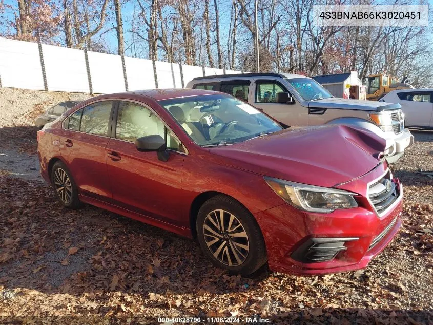 2019 Subaru Legacy 2.5I VIN: 4S3BNAB66K3020451 Lot: 40828796