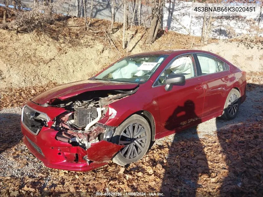 2019 Subaru Legacy 2.5I VIN: 4S3BNAB66K3020451 Lot: 40828796