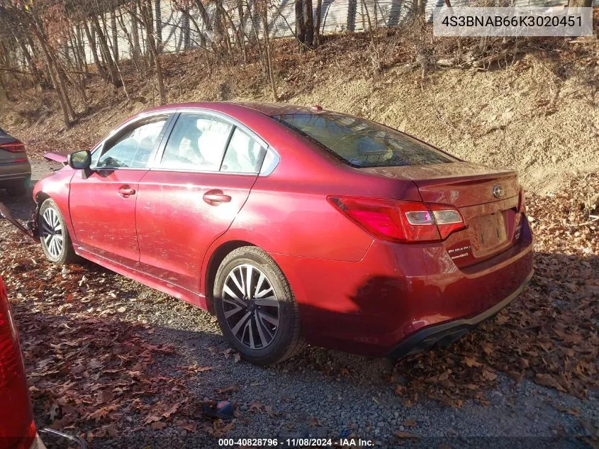 2019 Subaru Legacy 2.5I VIN: 4S3BNAB66K3020451 Lot: 40828796