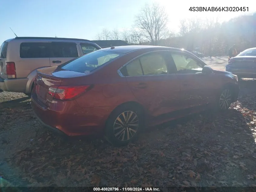 2019 Subaru Legacy 2.5I VIN: 4S3BNAB66K3020451 Lot: 40828796