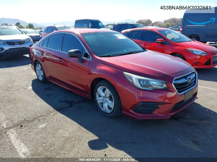 2019 Subaru Legacy 2.5I VIN: 4S3BNAB66K3032681 Lot: 40834256