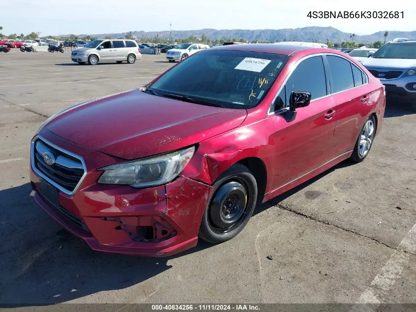 2019 Subaru Legacy 2.5I VIN: 4S3BNAB66K3032681 Lot: 40834256