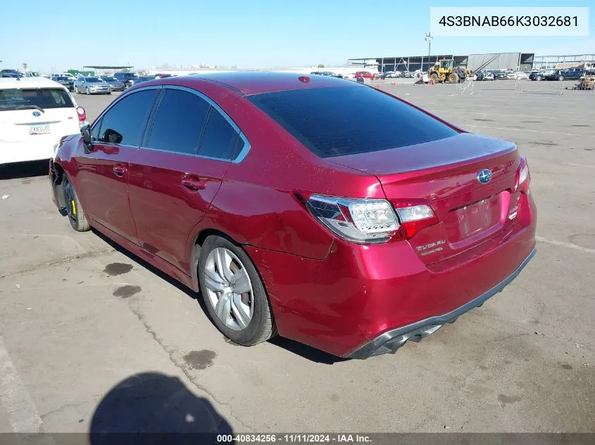 2019 Subaru Legacy 2.5I VIN: 4S3BNAB66K3032681 Lot: 40834256