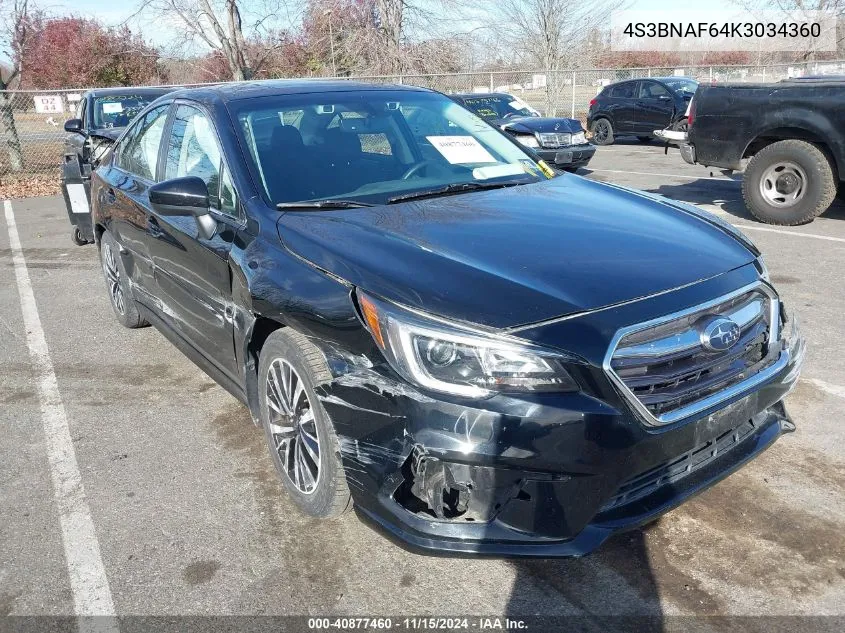 2019 Subaru Legacy 2.5I Premium VIN: 4S3BNAF64K3034360 Lot: 40877460