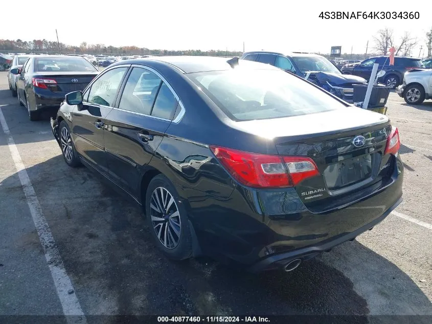 2019 Subaru Legacy 2.5I Premium VIN: 4S3BNAF64K3034360 Lot: 40877460