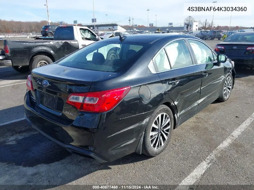 2019 Subaru Legacy 2.5I Premium VIN: 4S3BNAF64K3034360 Lot: 40877460