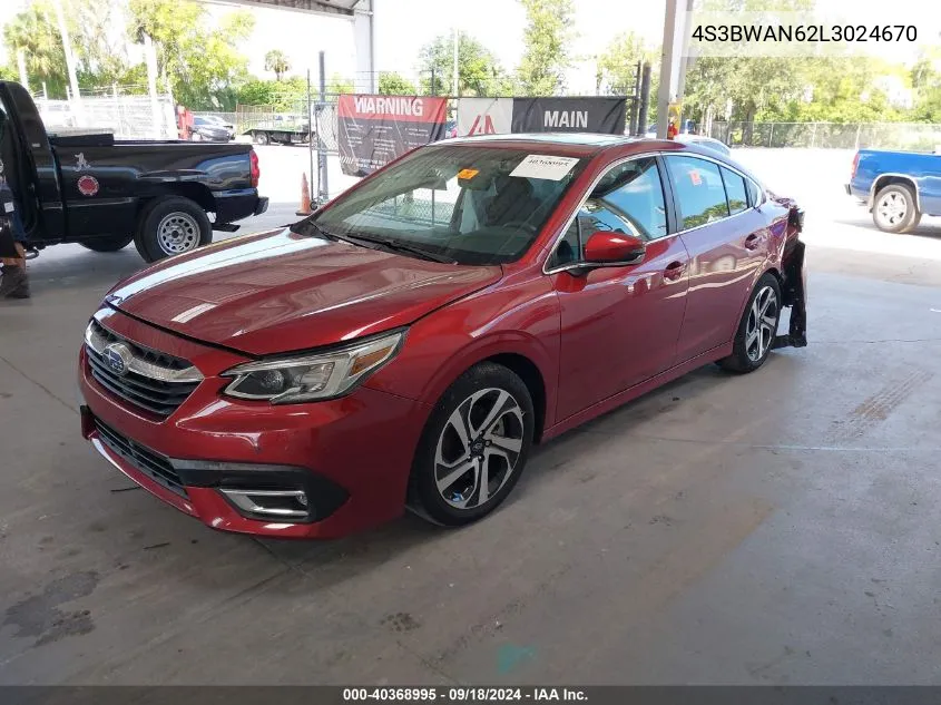 2020 Subaru Legacy Limited VIN: 4S3BWAN62L3024670 Lot: 40368995