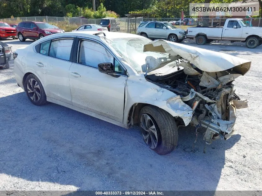 2021 Subaru Legacy VIN: 4S3BWAB62M3004411 Lot: 40333373