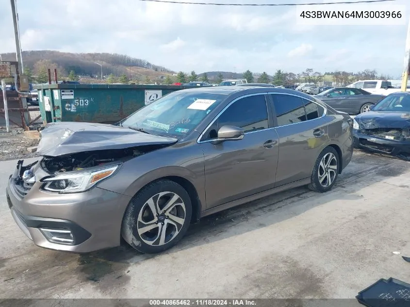 2021 Subaru Legacy Limited VIN: 4S3BWAN64M3003966 Lot: 40865462