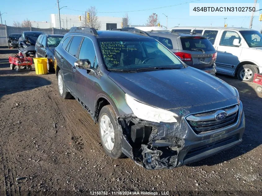 2022 Subaru Legacy Outback VIN: 4S4BTDAC1N3102750 Lot: 12150752