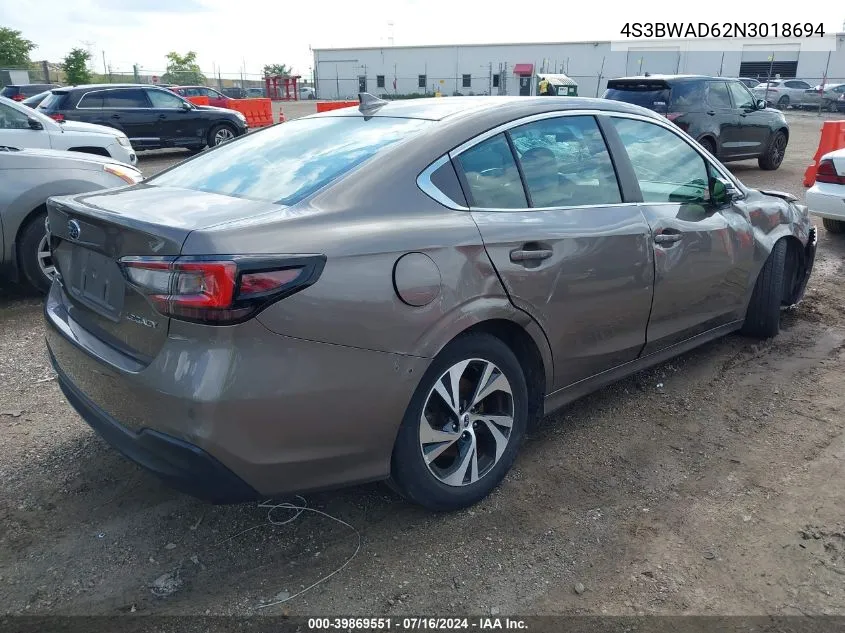 4S3BWAD62N3018694 2022 Subaru Legacy Premium