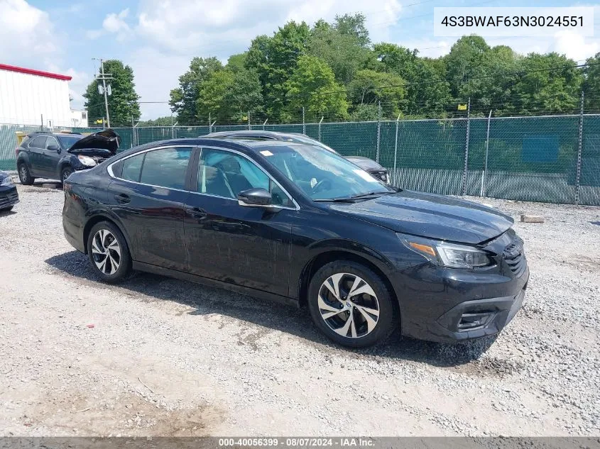 2022 Subaru Legacy Premium VIN: 4S3BWAF63N3024551 Lot: 40056399