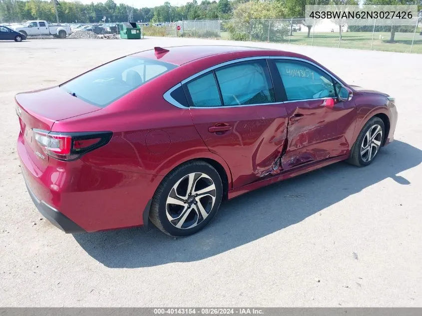 2022 Subaru Legacy Limited VIN: 4S3BWAN62N3027426 Lot: 40143154