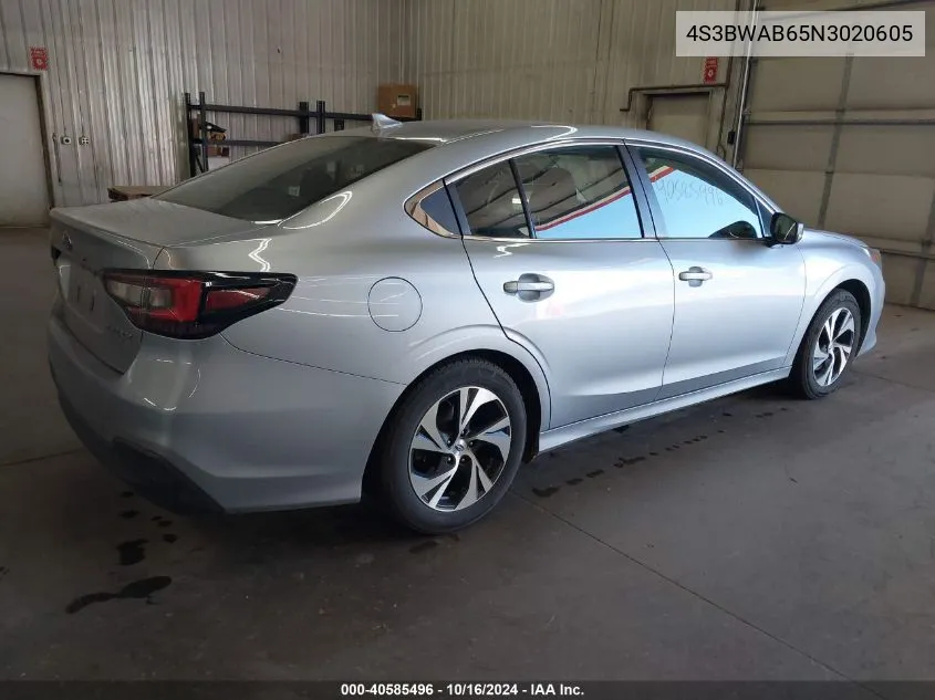 2022 Subaru Legacy VIN: 4S3BWAB65N3020605 Lot: 40585496