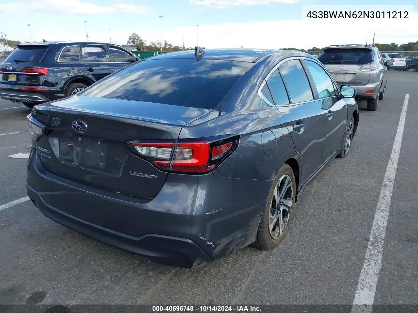 2022 Subaru Legacy Limited VIN: 4S3BWAN62N3011212 Lot: 40595748