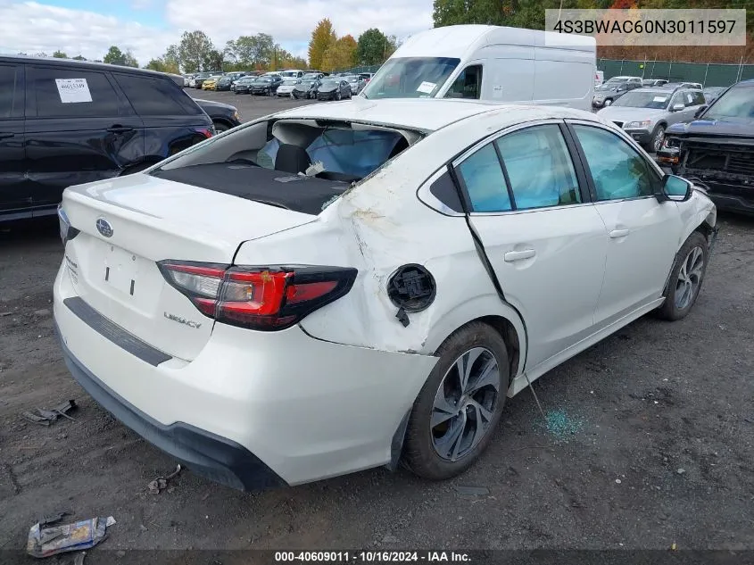 2022 Subaru Legacy Premium VIN: 4S3BWAC60N3011597 Lot: 40609011