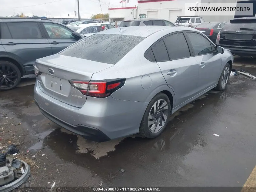 2024 Subaru Legacy Limited VIN: 4S3BWAN66R3020839 Lot: 40798873