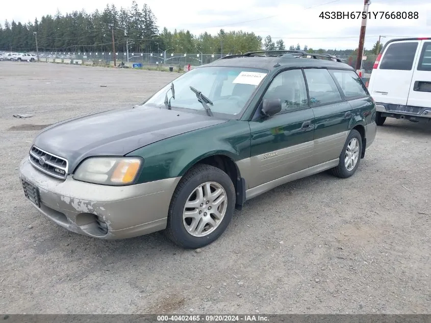 2000 Subaru Outback VIN: 4S3BH6751Y7668088 Lot: 40402465