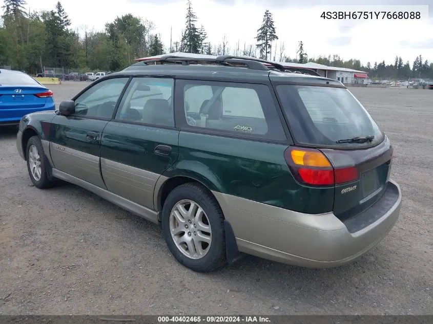 2000 Subaru Outback VIN: 4S3BH6751Y7668088 Lot: 40402465