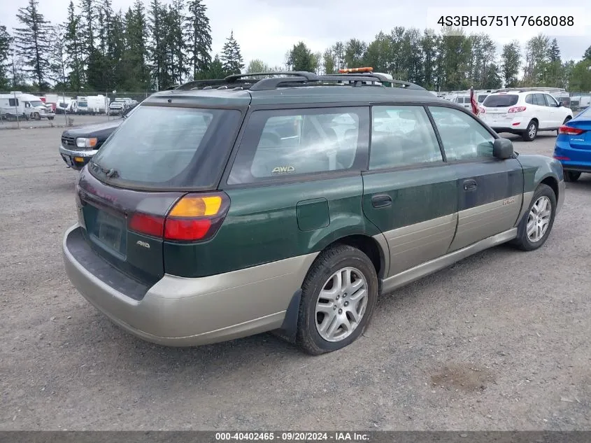 2000 Subaru Outback VIN: 4S3BH6751Y7668088 Lot: 40402465